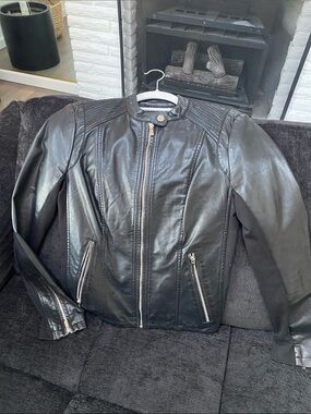 Express Black Leather Moto Jacket with Zip Pockets